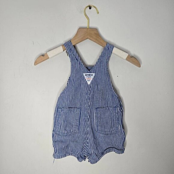 Vintage OshKosh Shortalls Size 12Mo Stripe Shorts USA Vestbak - Picture 2 of 4